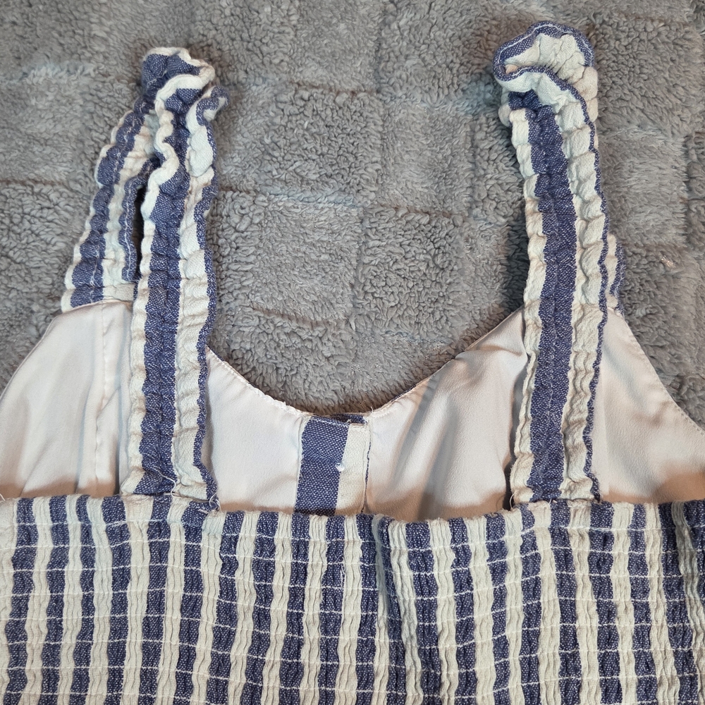 Hollister Womens M Sleeveless Romper Shorts Blue/white Elastic Back Half Button - Picture 11 of 15